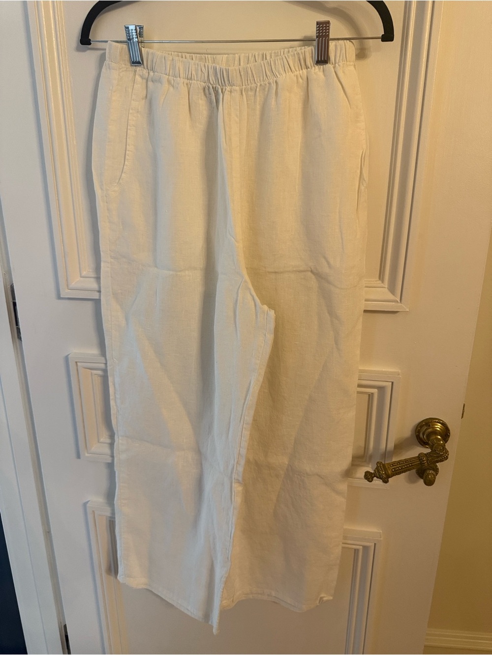 NWOT FLAX White Linen Flood Crop Pants Elastic Waist Size Small (283)